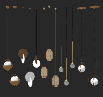 现代金属小吊灯su草图模型下载