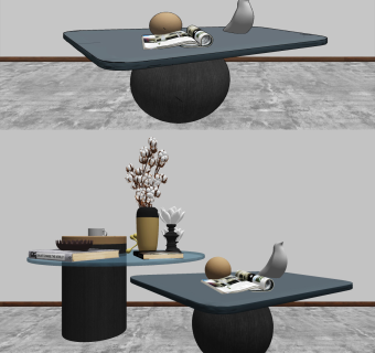 现代茶几组合su草图模型下载