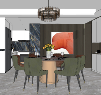 现代轻奢餐厅su草图模型下载