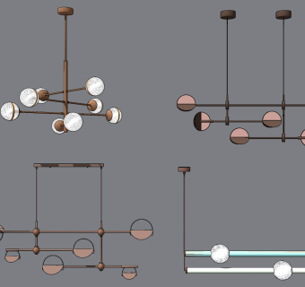 现代金属球形吊灯su草图模型下载