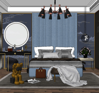 现代轻奢卧室su草图模型下载