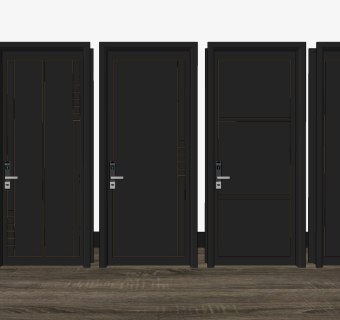 新中式密码指纹锁木门，su草图模型下载