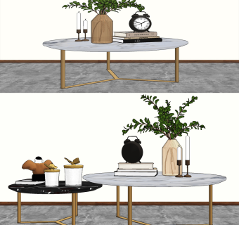 现代茶几摆件su草图模型下载