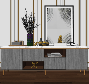 现代简约电视柜su草图模型下载