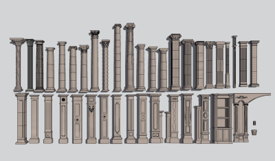 欧式罗马柱，柱子su草图模型下载