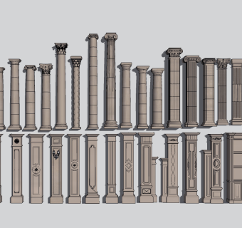 欧式罗马柱，柱子su草图模型下载