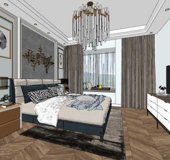 现代卧室su草图模型下载