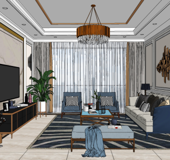 现代轻奢客厅su草图模型下载