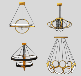 新中式吊灯组合su草图模型下载