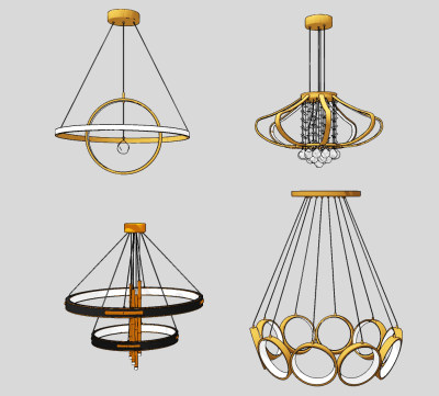 新中式吊灯组合su草图模型下载