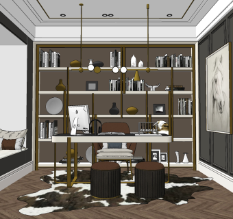 现代轻奢书房su草图模型下载