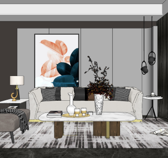 现代轻奢沙发茶几组合su草图模型下载