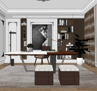 简欧书房su草图模型下载