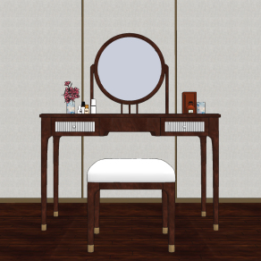 新中式实木梳妆台su草图模型下载