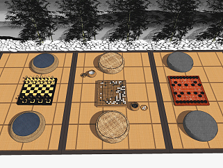 中式象棋围棋蒲团组合su草图模型下载