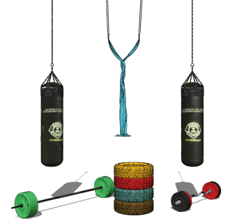 现代拳击沙袋沙包，哑铃su草图模型下载