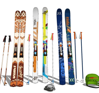 现代滑雪板滑雪杖su草图模型下载