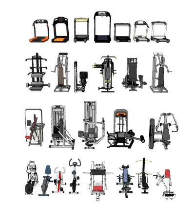 现代健身器材组合su草图模型下载
