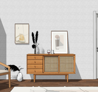 新中式实木边柜su草图模型下载