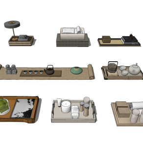 现代托盘茶具饰品su草图模型下载