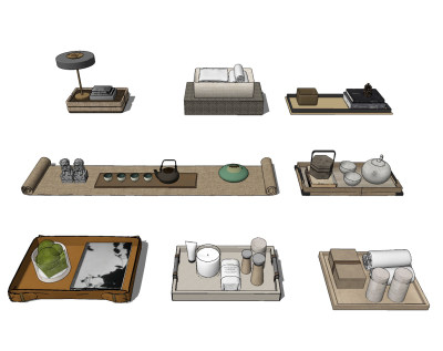 现代托盘茶具饰品su草图模型下载