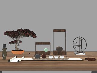 新中式茶具组合su草图模型下载
