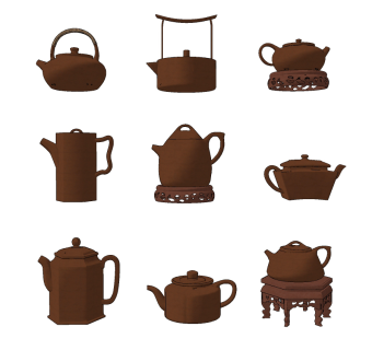 中式紫砂茶壶茶具su草图模型下载