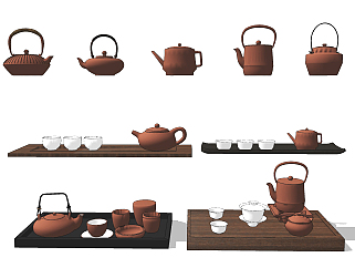 现代茶具组合su草图模型下载