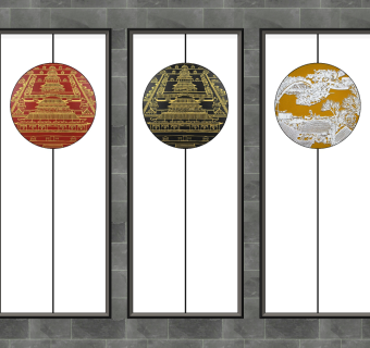 新中式建筑装饰画su草图模型下载