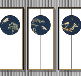 新中式花鸟装饰挂画su草图模型下载