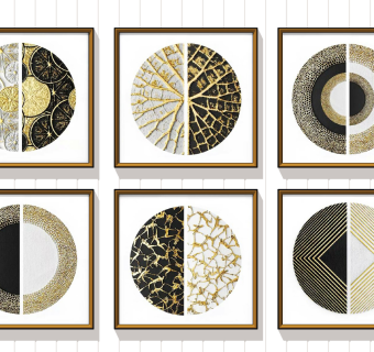 新中式圆形艺术挂画su草图模型下载