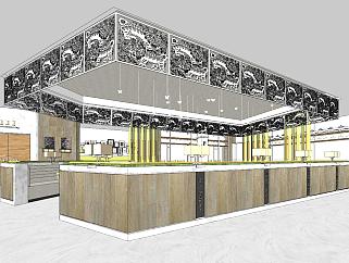 现代时尚餐厅，<em>餐饮空间餐厅</em>,散座卡座区(2)su草图模型...
