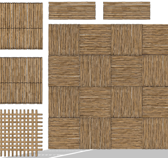 自色风竹子竹架装饰背景su草图模型下载