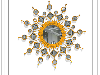 歐式太陽金屬裝飾鏡su草圖模型下載