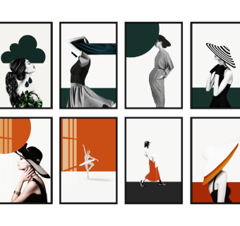 现代女性人物装饰画，挂画su草图模型下载