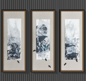 新中式水墨装饰画刮画su草图模型下载