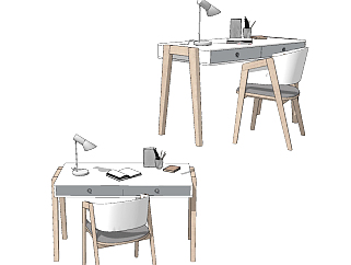 现代简约书桌椅su草图模型下载