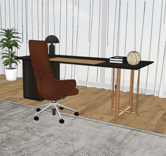 现代轻奢金属书桌椅su草图模型下载