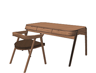现代实木书桌椅su草图模型下载
