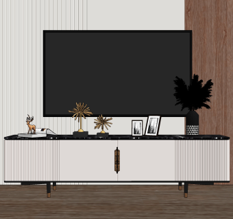 现代条纹电视柜su草图模型下载