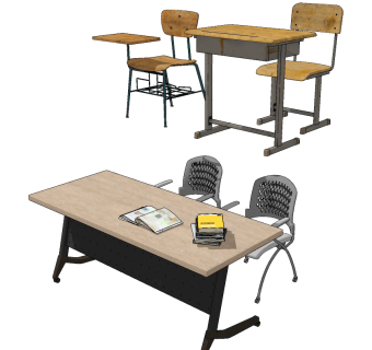 现代学生书桌椅，课桌椅su草图模型下载