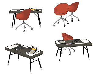 现代实木书桌椅su草图模型下载