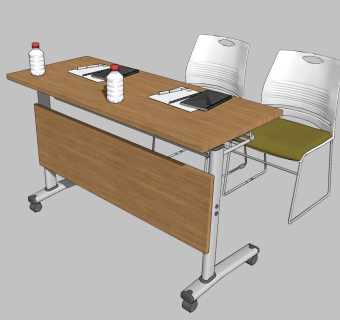 现代双人课桌椅su草图模型下载