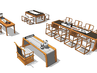 <em>中式书桌椅</em>茶桌椅组合su草图模型下载