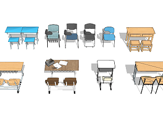 现代<em>学生</em>课桌椅su草图模型下载