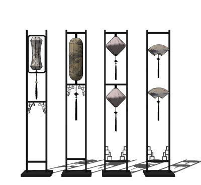 新中式落地灯su草图模型下载