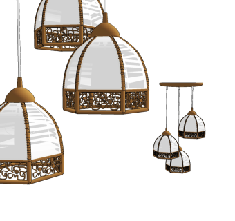 欧式古典雕花金属吸顶吊灯su草图模型下载