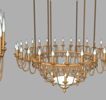 欧式铁艺金属烛台吊灯su草图模型下载
