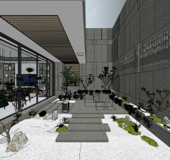 现代别墅景观天井su草图模型下载