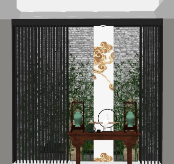 中式古典实木端景台su草图模型下载